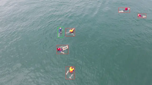 SeaDronesSee aerial scene with object annotations